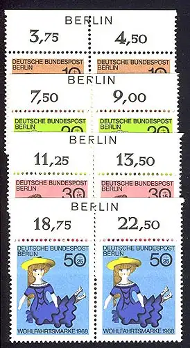 322-325 Puppen BERLIN-Zudruck OHNE Farbstreifen, ** postfrisch