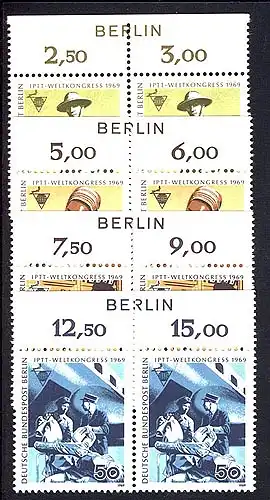 342-345 Congrès IPTT - tirage BERLIN, paires de haut-rand, phrase **