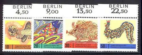 386-389 Jugend 1971 als Oberrand-Satz mit BERLIN-Zudruck, postfrisch **