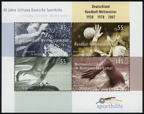 Block 70 Sporthilfeblock 40 Jahre Deutsche Sporthilfe 2007, postfrisch