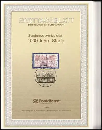 Bulletins de première journée ETB Bund millésime 1994, n° 1 - 43 complet