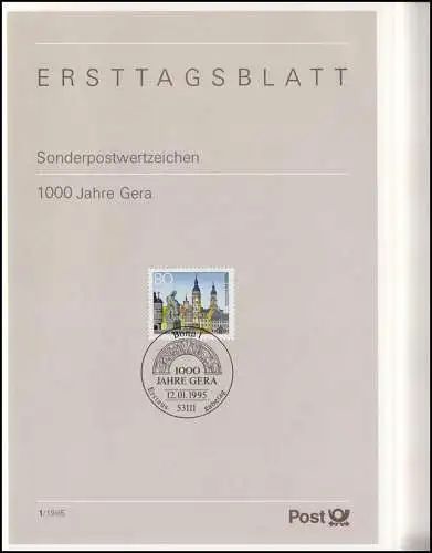 Ersttagsblätter ETB Bund Jahrgang 1995 Nr. 1 - 41 komplett