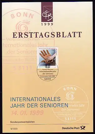 Ersttagsblätter ETB Bund Jahrgang 1999 Nr. 1 - 39 komplett