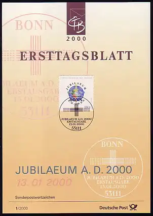 Bulletins de première journée ETB Bund millésime 2000 n° 1 - 53 complet