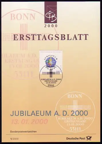 Ersttagsblätter ETB Bund Jahrgang 2000 Nr. 1 - 53 komplett im blauen Postalbum