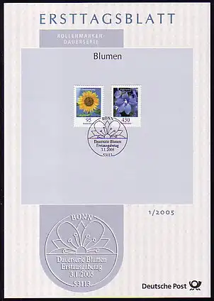 Bulletins de première journée ETB Bund millésime 2005 N° 1 - 44 complet