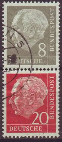 S49 YII Zusammendruck Heuss WZ LIEGEND, gestempelt, geprüft Schlegel BPP