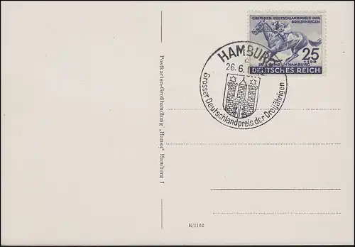 814 Das Blaue Band 1942 auf AK Gruss von St. Pauli mit SSt HAMBURG 26.6.42