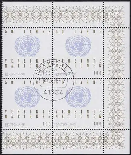 1804 50 Jahre UNO: Viererblock rechts mit PLF I und Ersttagsstempel 8.6.95