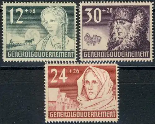 56-58 1. Jahr Generalgouvernement 1940, Satz komplett, Kartonpapier **