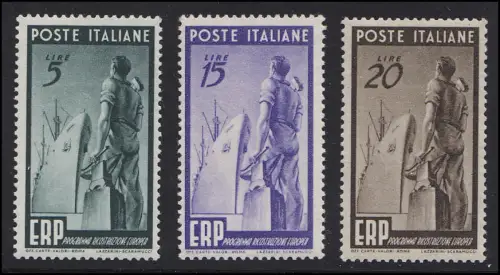 774-776 Marshall-Plan 1949 ERP Italie, série fraîche ** / MNH