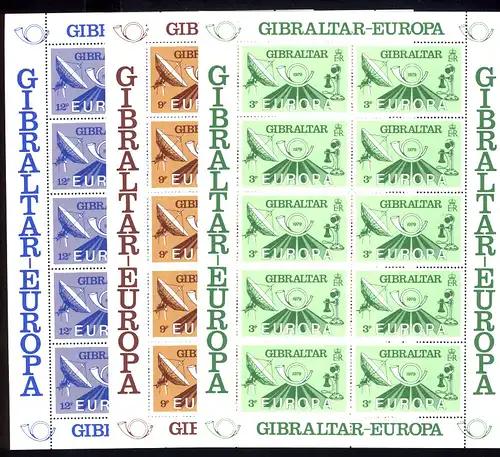 1979 Gibraltar 392/394 Communication postale, petit jeu de feuilles, frais de port **