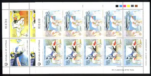 1988 Chypre 695-698 Moyens de transport et de communication, petit jeu de feuilles **