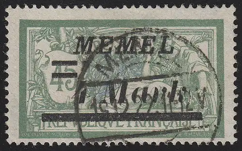 Memel 91 Aufdruck 4 Mark auf 45 C 1922, gestempelt geprüft