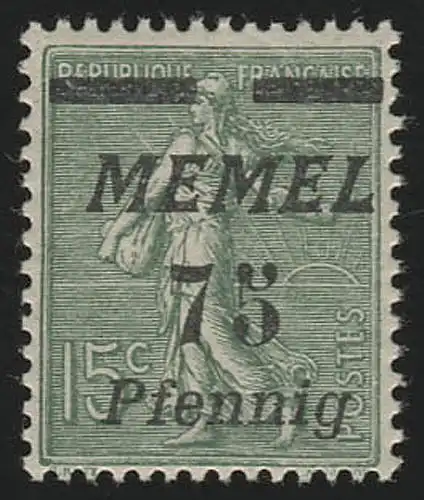 Memel 85 Aufdruck 75 Pf auf 15 C 1922, ** postfrisch
