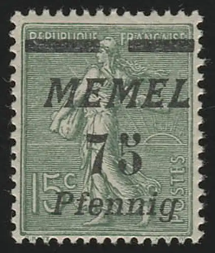 Memel 85 Impression 75 Pf sur 15 C 1922, ** frais de port