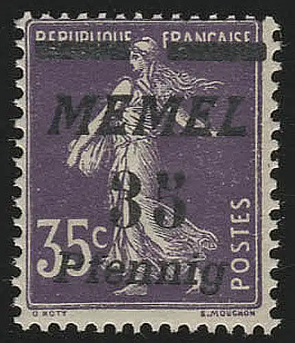 Memel 84 Aufdruck 35 Pf auf 35 C 1922, ** postfrisch