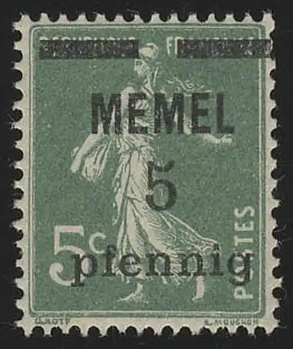 Memel 18b Aufdruck 5 Pf. auf 5 C, weißes Papier, ** postfrisch