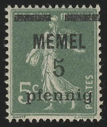 Memel 18b Aufdruck 5 Pf. auf 5 C, weißes Papier, postfrisch **