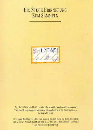 Bulletin de rappel Nouveaux codes postaux 1993: marque de code postal sans dévaluation