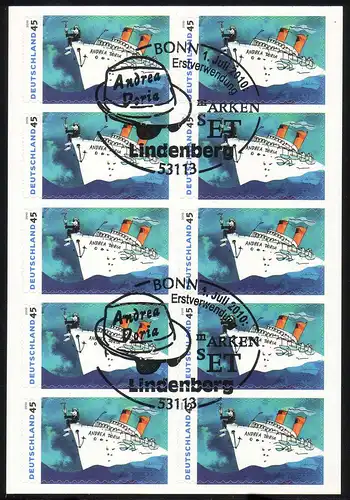 FB 9 Lindenberg Andrea Doria, Folienblatt 10x2807, Erstverwendungsstempel BONN