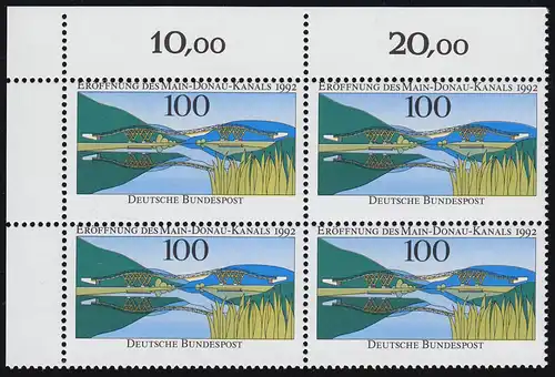 1630 Main-Donau-Kanal im Eck-Viererblock o.l. mit Verzähnung ** postfrisch