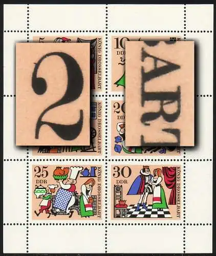 1323-1328 Märchen-Kleinbogen mit 2 PLF Strich auf 2 / Strich im R, Felder 5+6 **