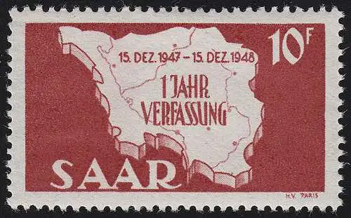 Saarland 260 I Verfassung 10 Fr, Type I, **