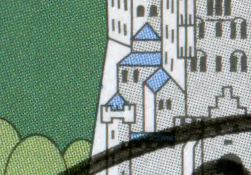 1742 Alpes avec PLF bleu sur le mur gauche du château dans la phrase sur ETB 23/1997