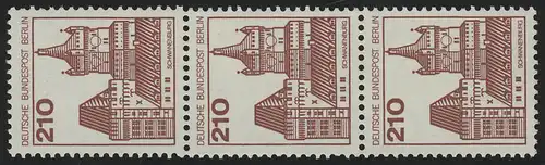 589 BuS alte Fluo 210 Pf, 3er-Streifen + Nr. **