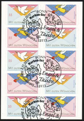 FB 12a Grußmarken 2010, Folienblatt 5x2827-2828, EV-O Bonn 2.11.2010