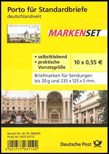 FB 4a Uni Leipzig, Folienblatt 10x2747 Nr. 1620 03772, EV-O Bonn