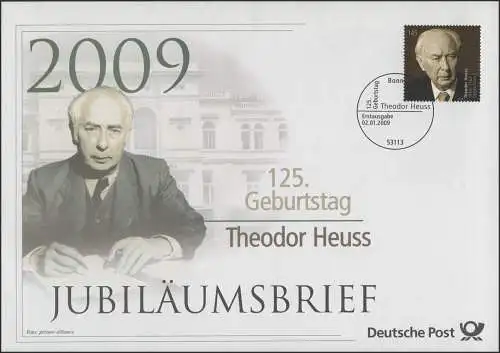 2714 Theodor Heuss, Président fédéral 2009 - Lettre d'anniversaire