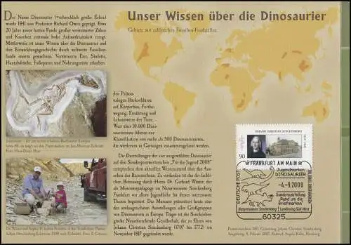 Bloc 73 Jeunesse Dinosaure & Musée naturel / Dinomuseum Senckenberg - EB 4/2008