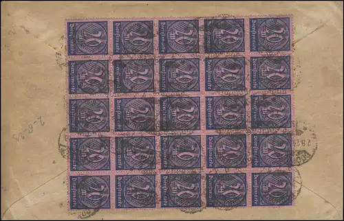72+74 timbres 20+100 mark Lettre BOCHOLT 2.8.1923 à l'administration des douanes à Kotten/Öding