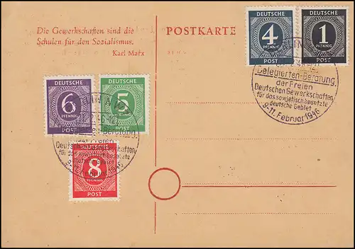 911ff Communauté paragraphe 12 Valeurs PK spécial SSt BERLIN Conférence FDGB 11.2.1946