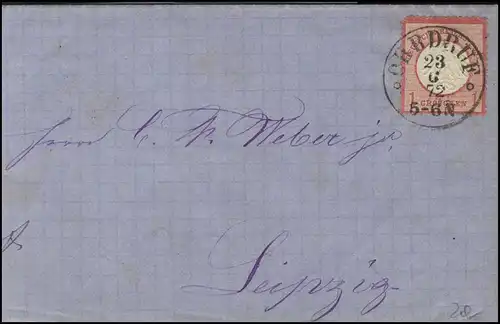Deutsches Reich Brustschild 1 Groschen EF Brief Ohrdruf 23.6.1872 nach Leipzig