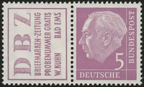 W6 Zusammendruck Heuss, postfrisch **