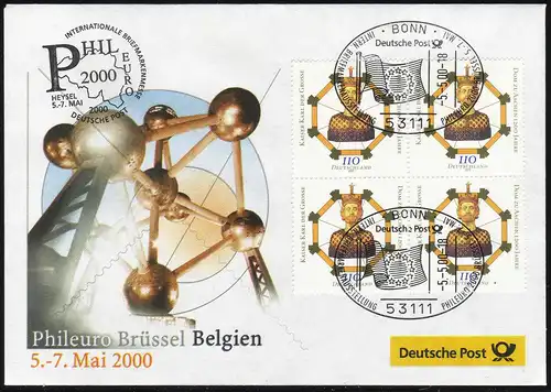 Ausstellungsbeleg Nr. 48 PHILEURO Brüssel Belgien 2000, SSt Bonn 5.5.00