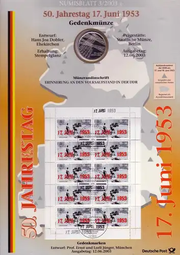 2342 50e anniversaire 17 juin 1953 - Numisblatt 3/2003