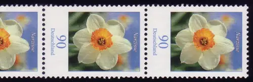 2506y Blumen 90 Cent 5er-Streifen GERADE Nummer ** STREIFENGUMMI