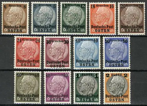 1-13 Deutsche Post Osten auf Hindenburg 1939, 13 Werte komplett, Satz **