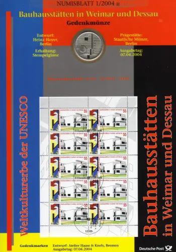 2394 Bauhaus Weimar et Dessau - Numisblatt 1/2004
