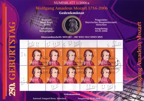 2512 Compositeur Wolfgang Amadeus Mozart - Numisblatt 1/2006