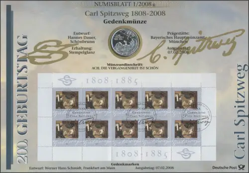2647 Maler Carl Spitzweg - Numisblatt 1/2008