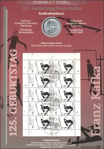 2680 écrivain Franz Kafka - Numisblatt 3/2008