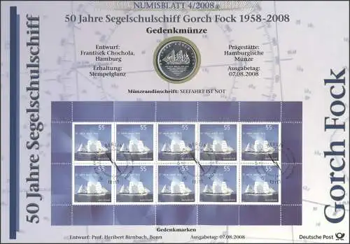 2686 50 Jahre Segelschulschiff Gorch Fock - Numisblatt 4/2008