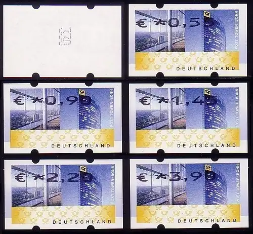 7 Bonn - Satz EURO-Eindruck OBEN 6 ATM 45-390 mit Zähl-Nummer FEHLVERWENDUNG **