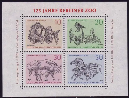 Block 2 Berliner Zoo 1969, postfrisch ** / MNH