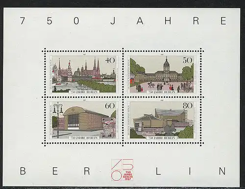 Block 8 Jubiläum 750 Jahre Berlin 1987, postfrisch ** / MNH